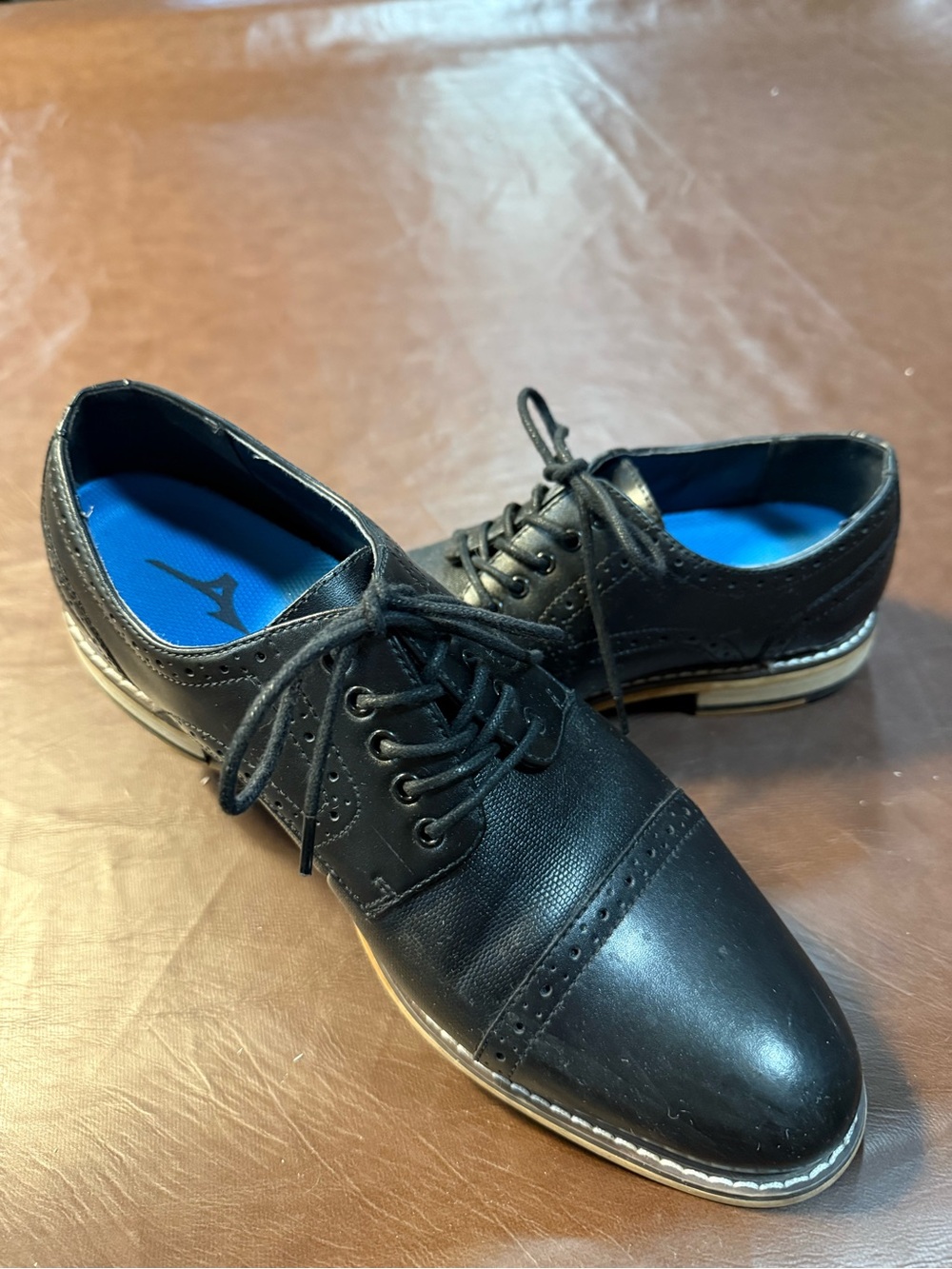 Bar III Men’s Black Leather Oxford Dress Shoes with Blue Insole